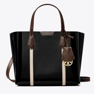 TORY BURCH SMALL PERRY PATENT TRIPLE-COMPARTMENT TOTE